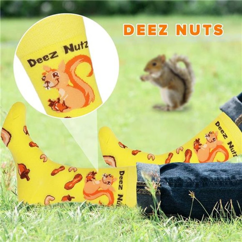 Funny Socks Deez Nuts Meme Socks Squirrel Lovers Socks Fun Socks - Unisex - Picture 4 of 5
